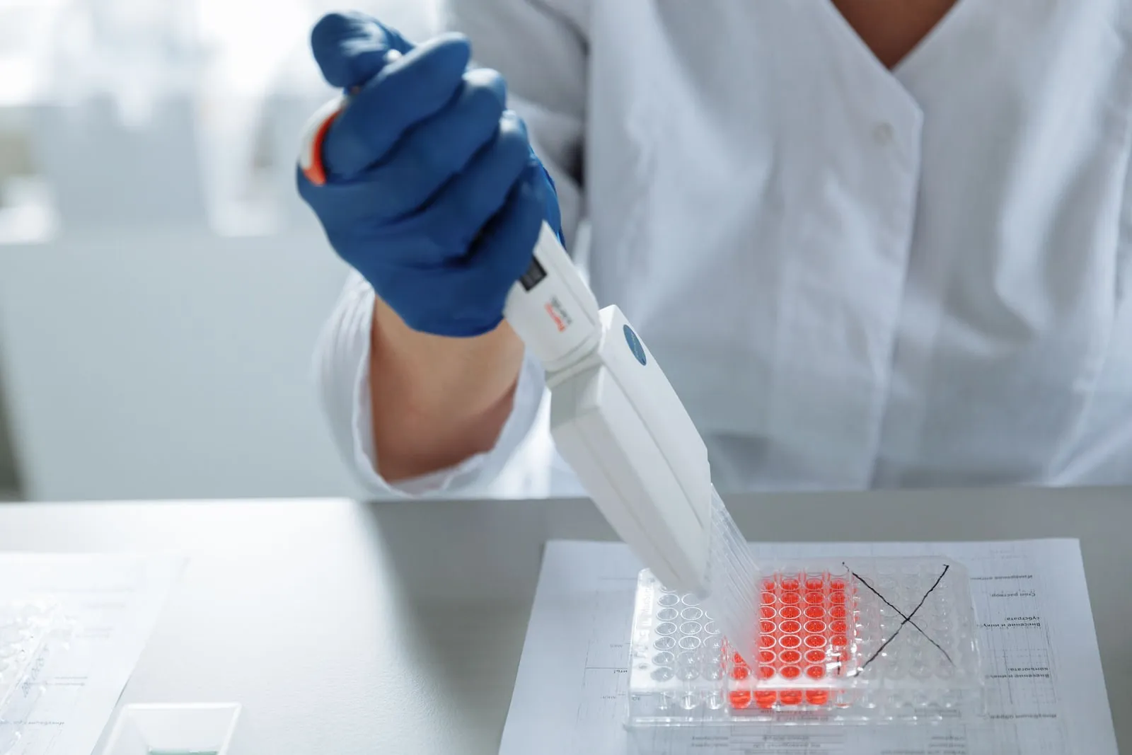 A scientist pipetting samples in a laboratory