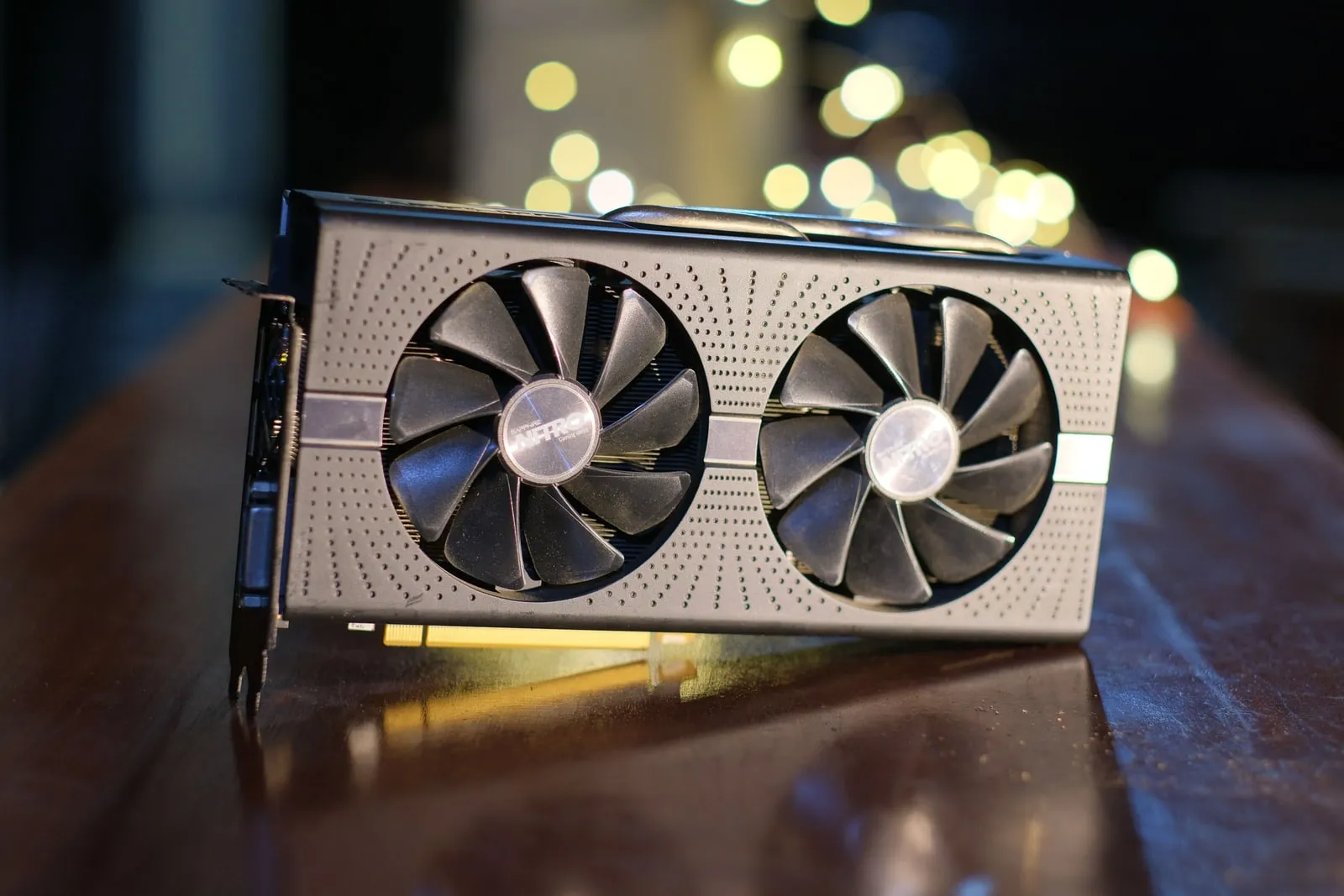 A graphics processing unit card photographed close up