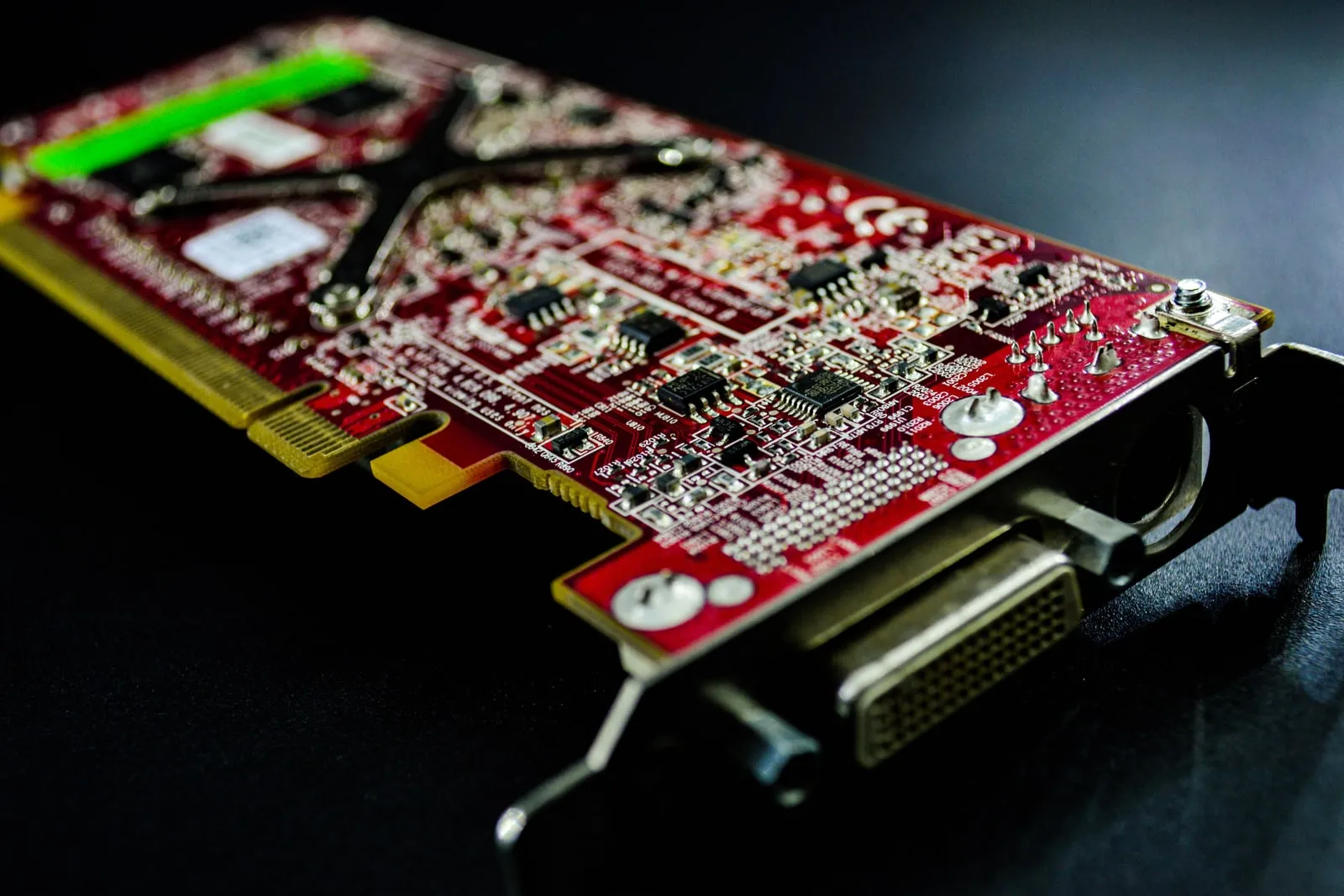 A close-up of a graphics card circuit board