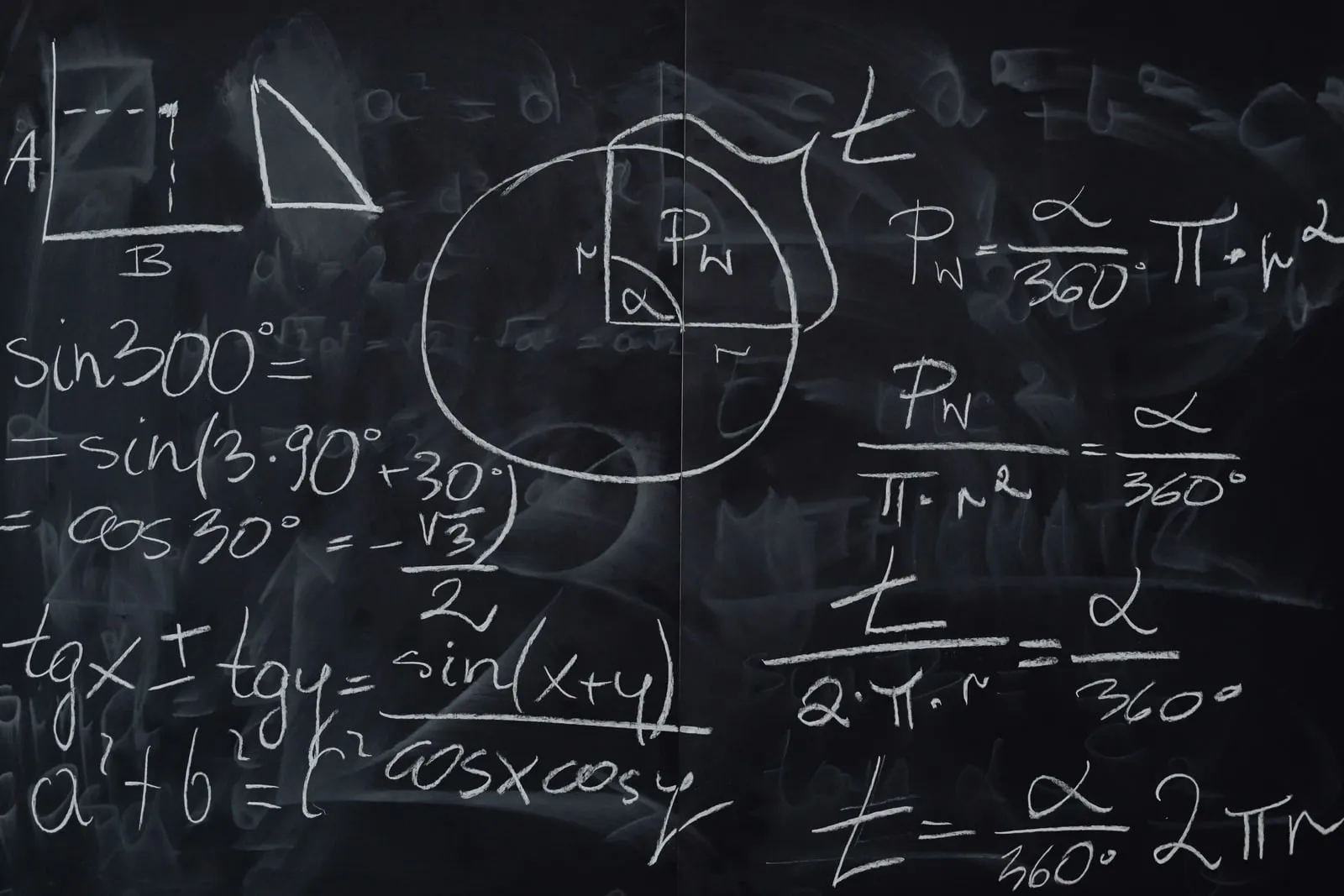 En tavle dækket af håndskrevne matematiske ligninger