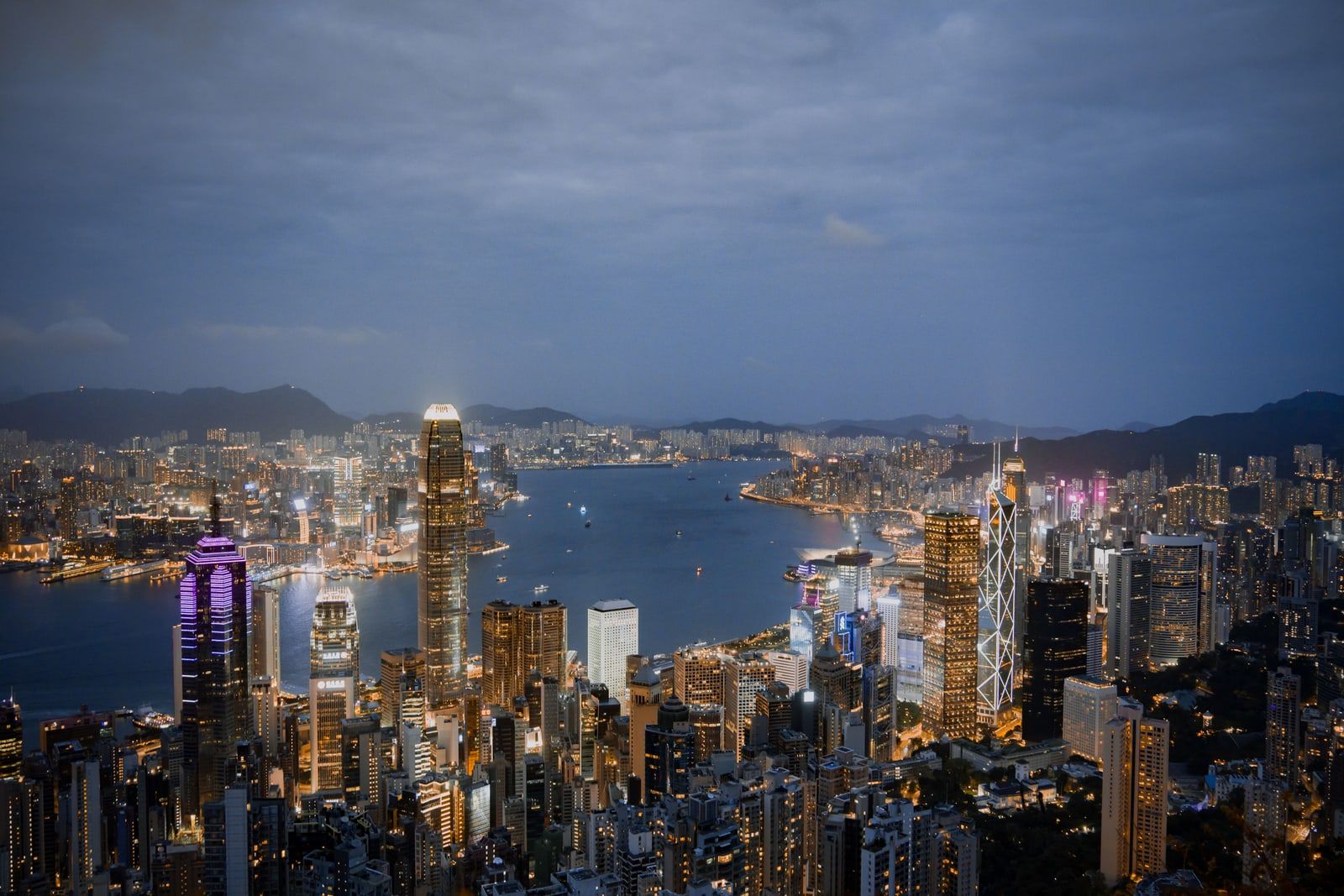 Hong Kong skyline and Victoria Harbour at dusk
