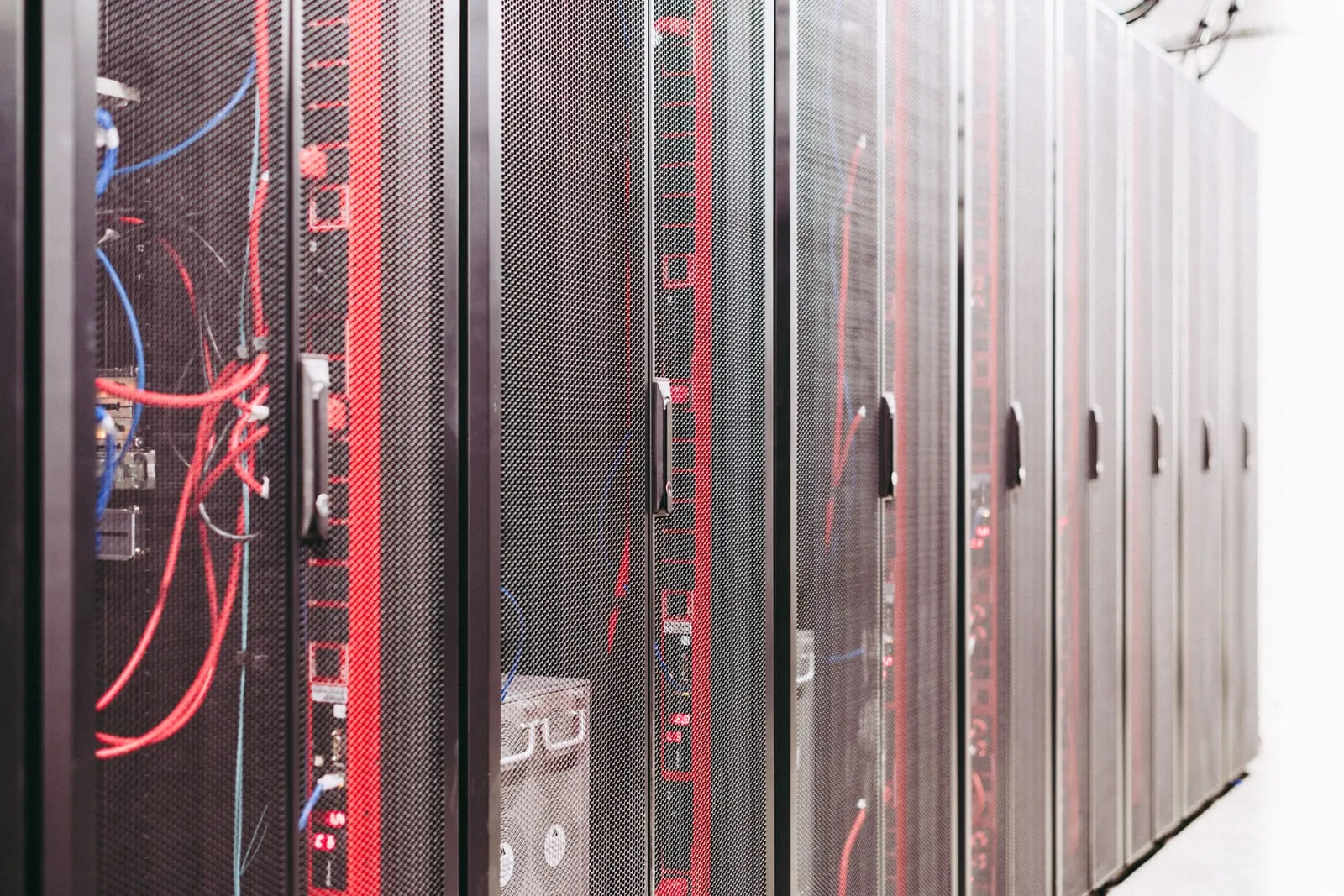 Rows of racks in a data centre server hall
