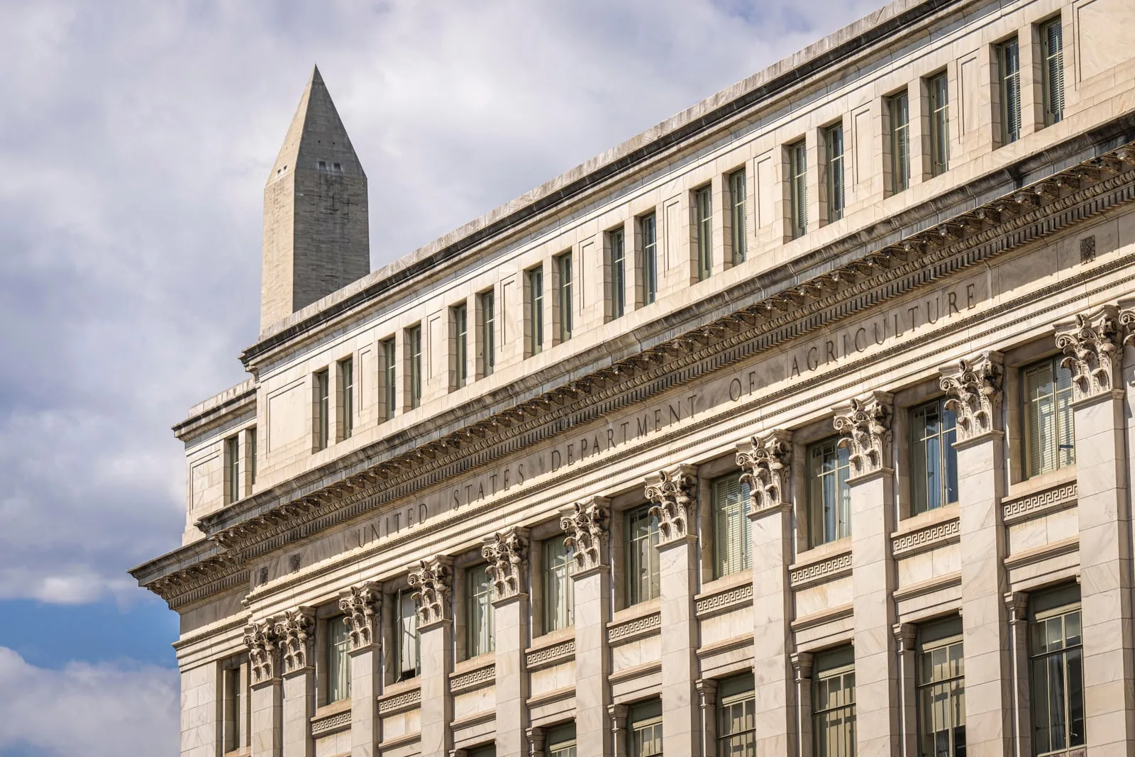 The facade of a government building in Washington DC