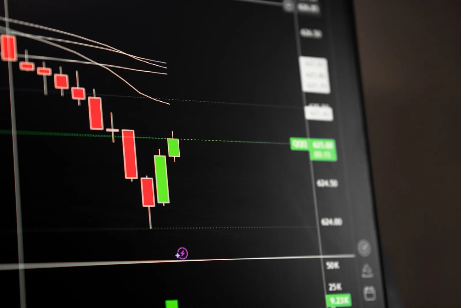 Stock exchange trading floor display screens