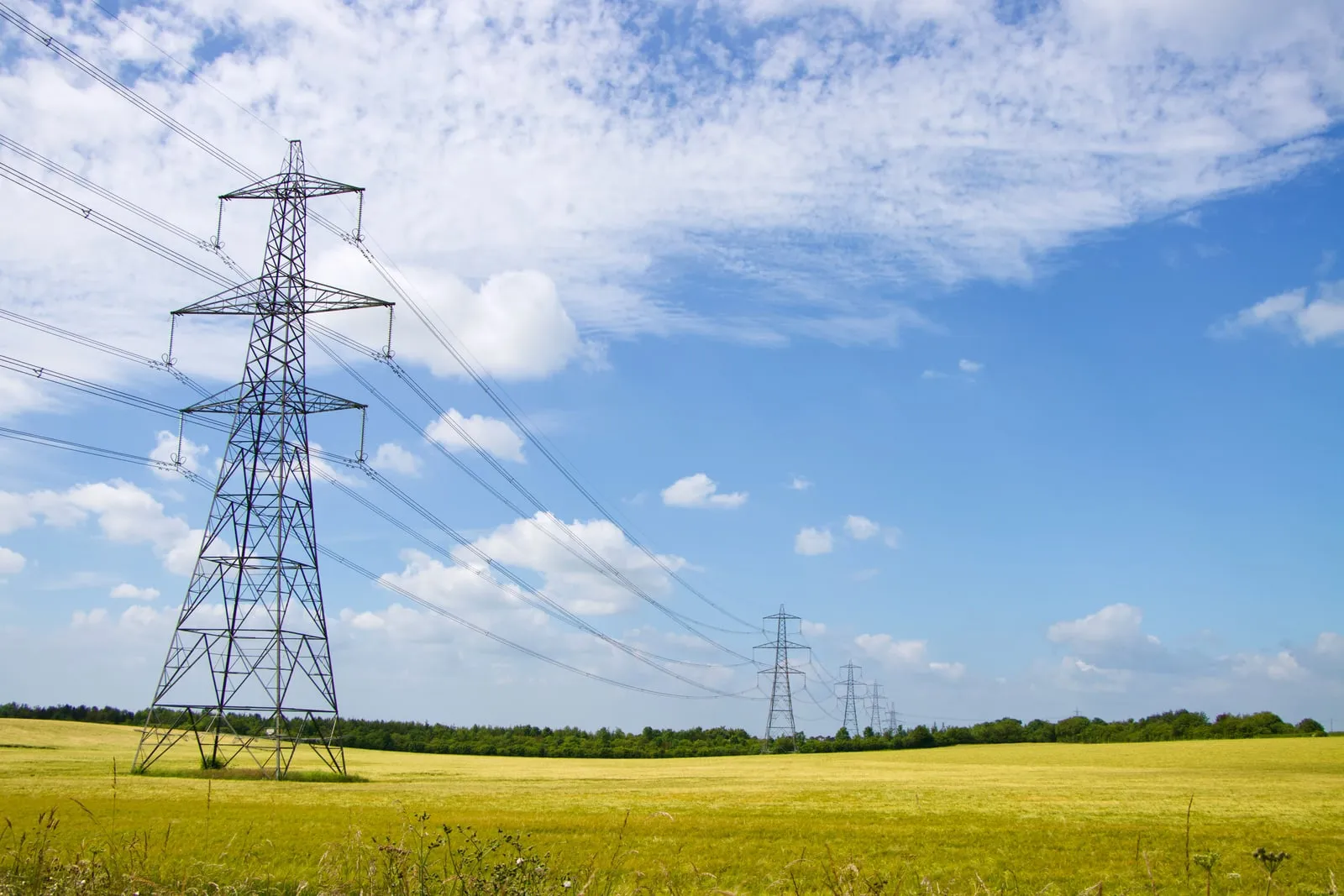 Electricity transmission pylons in open countryside