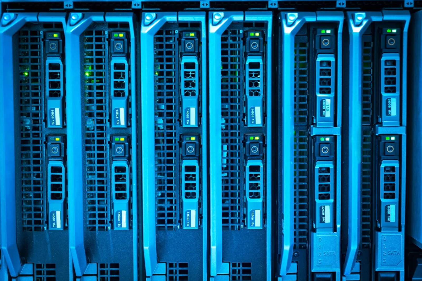 Rows of servers in a large computing hall