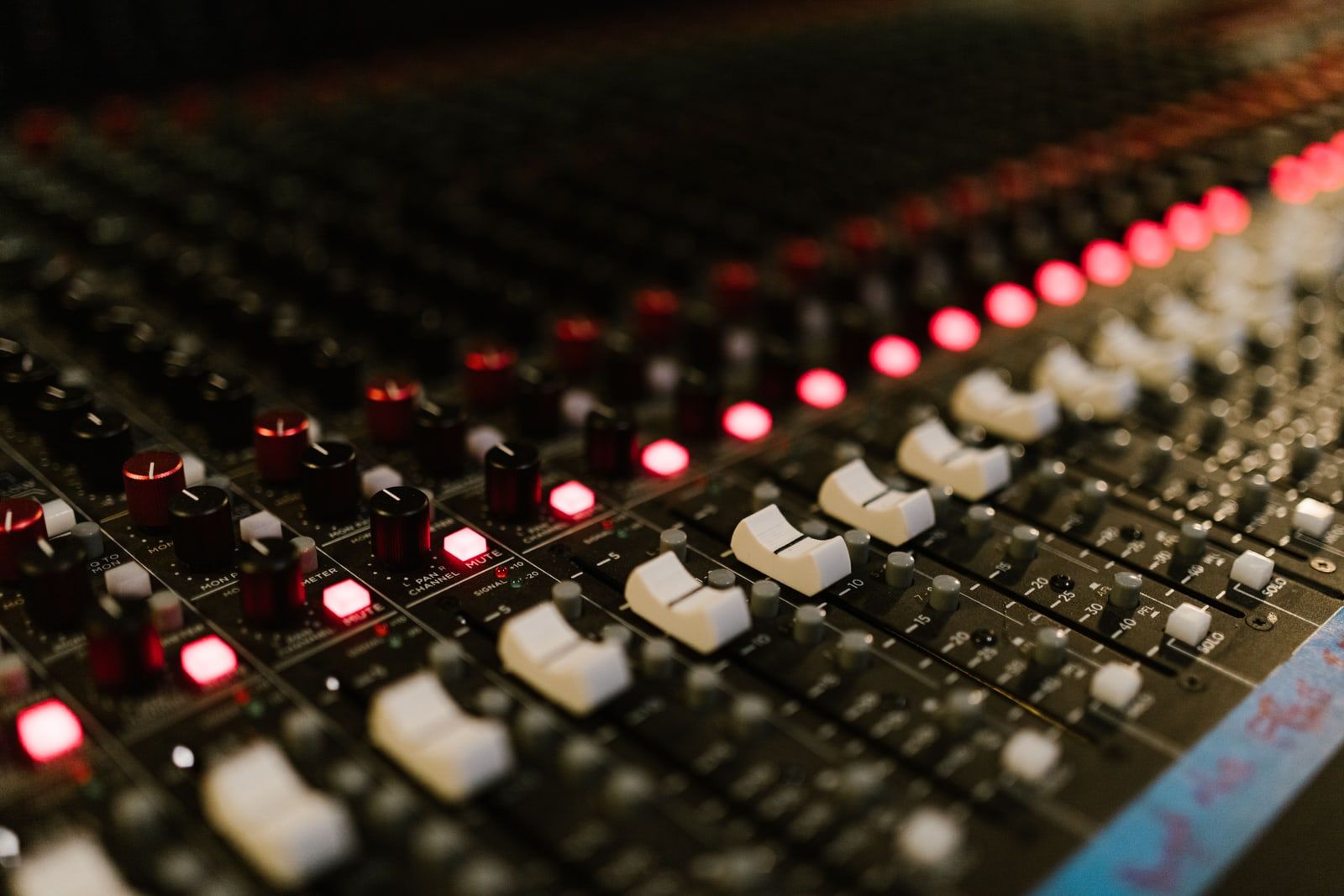 A mixing console in a recording studio