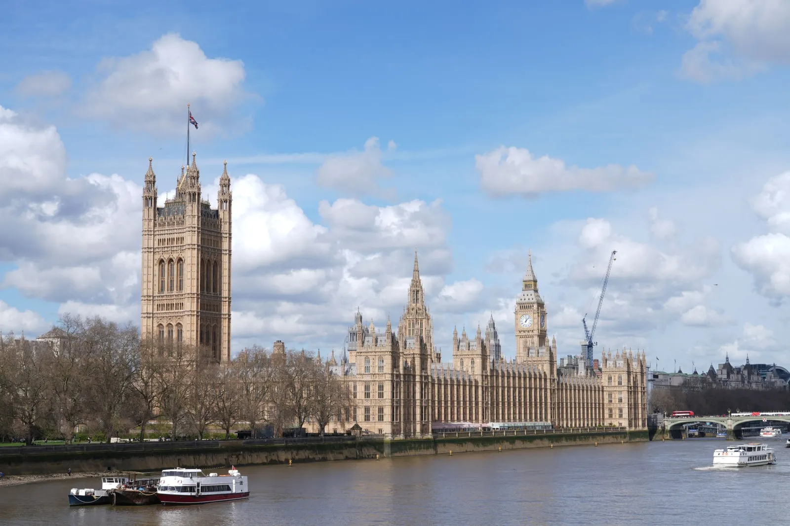 The Palace of Westminster and Victoria Tower beside the River Thames in London