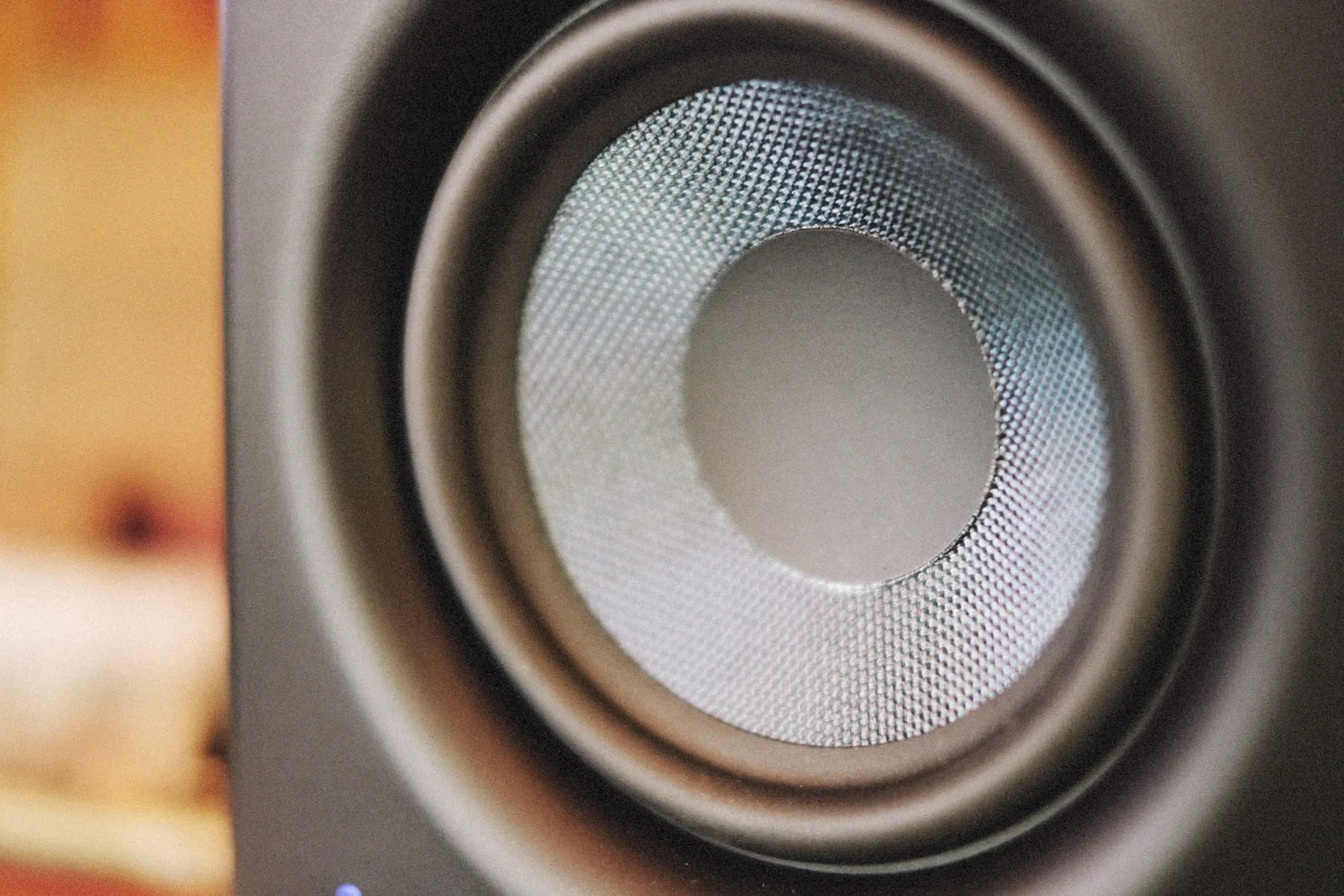 A close-up of the cone and surround of a loudspeaker driver