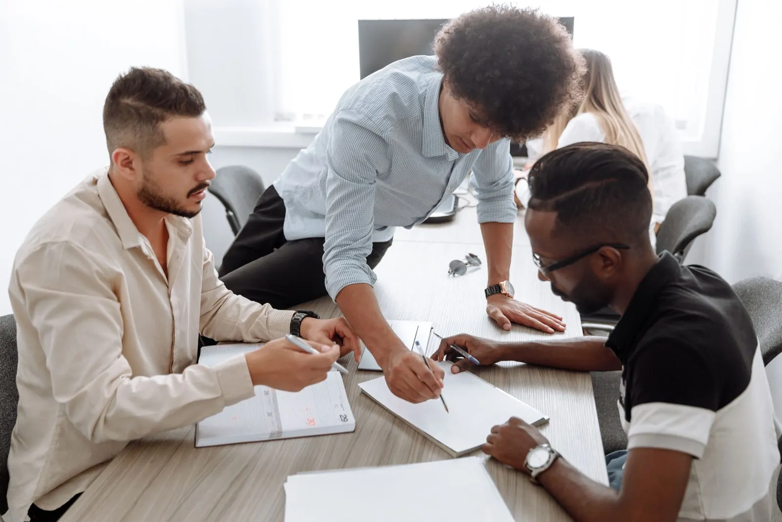A small startup team working together in an office
