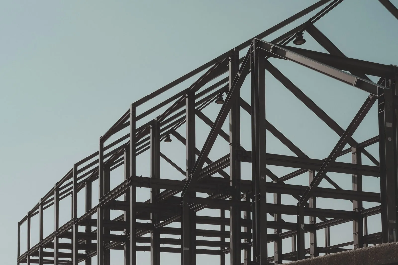 A data centre construction site with an exposed steel frame