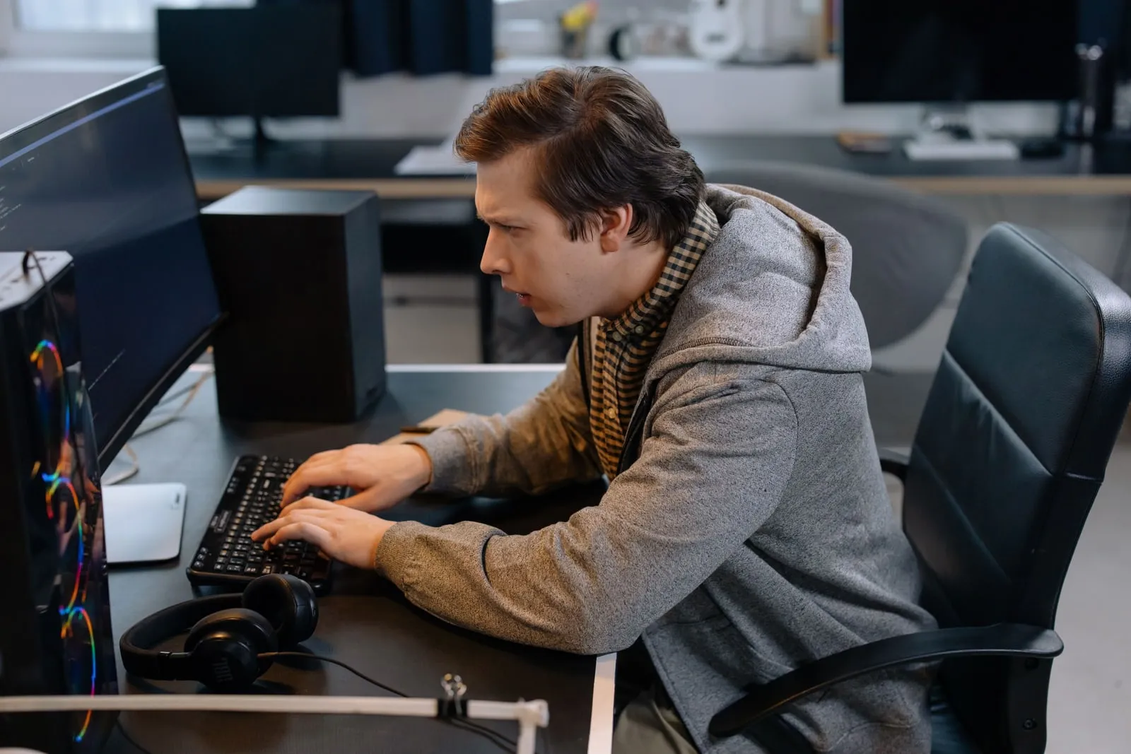 A person working at a computer in a medical office