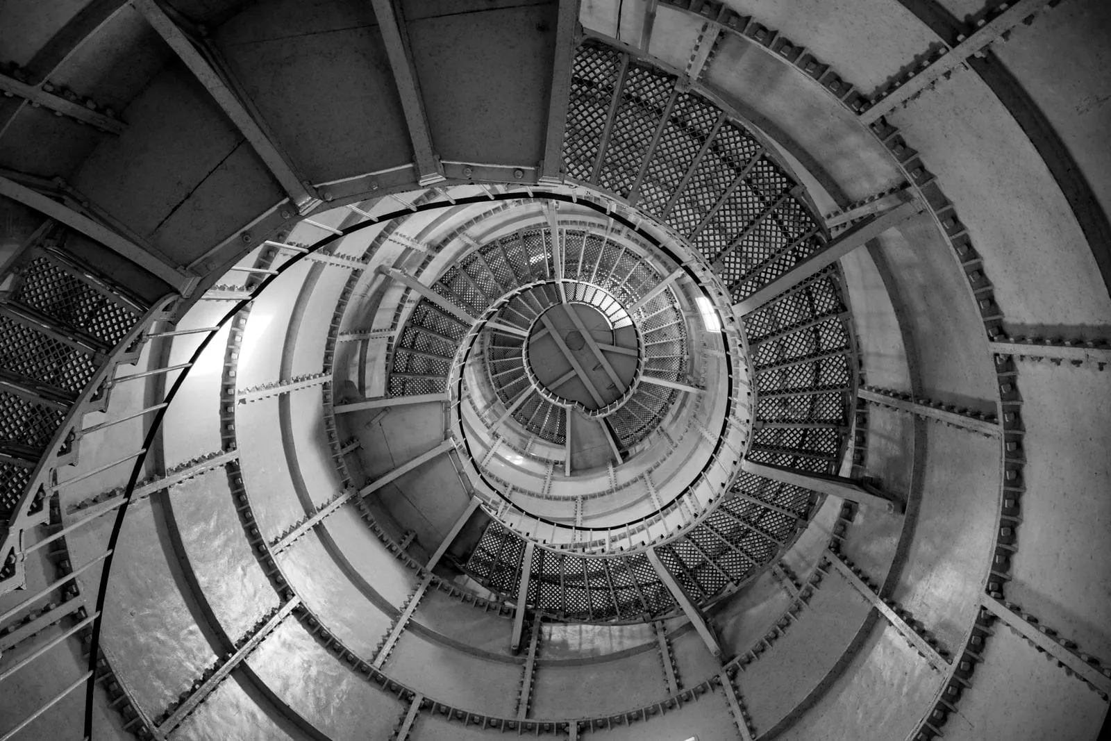 A spiral staircase seen from below