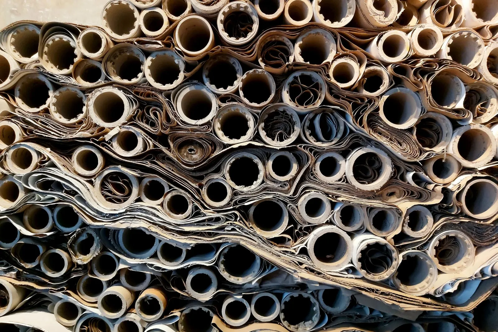 Tightly rolled sheets of paper stacked in rows