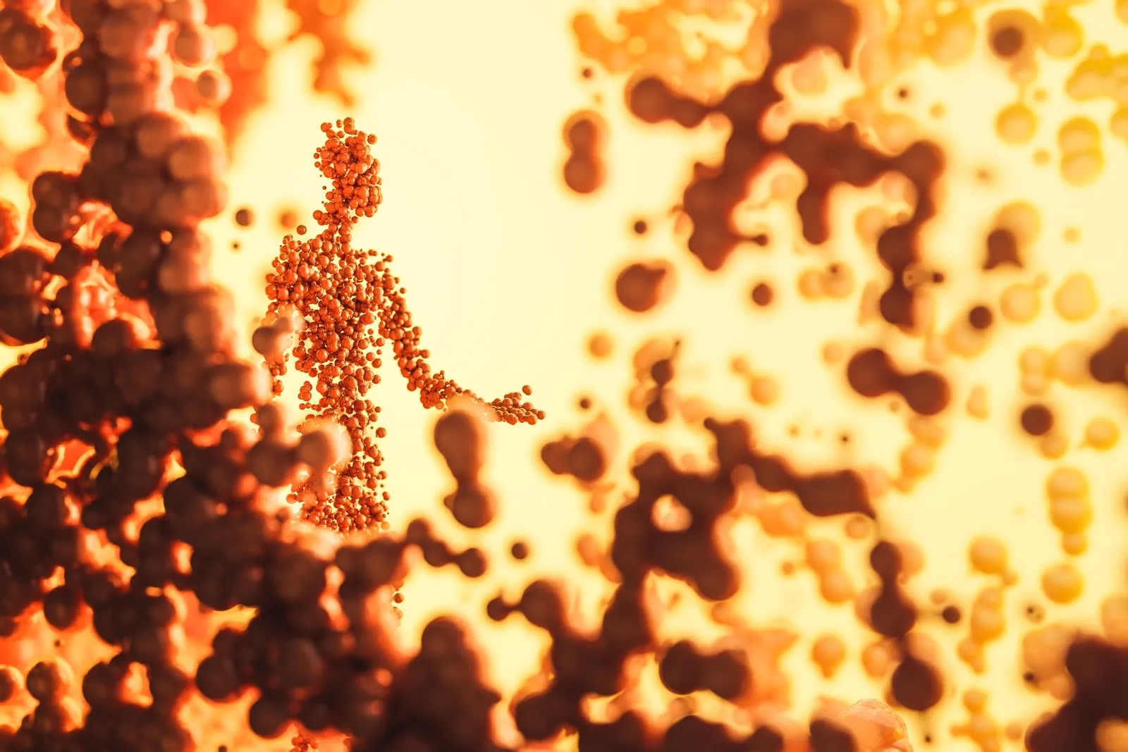 An abstract rendering of particles forming a human figure