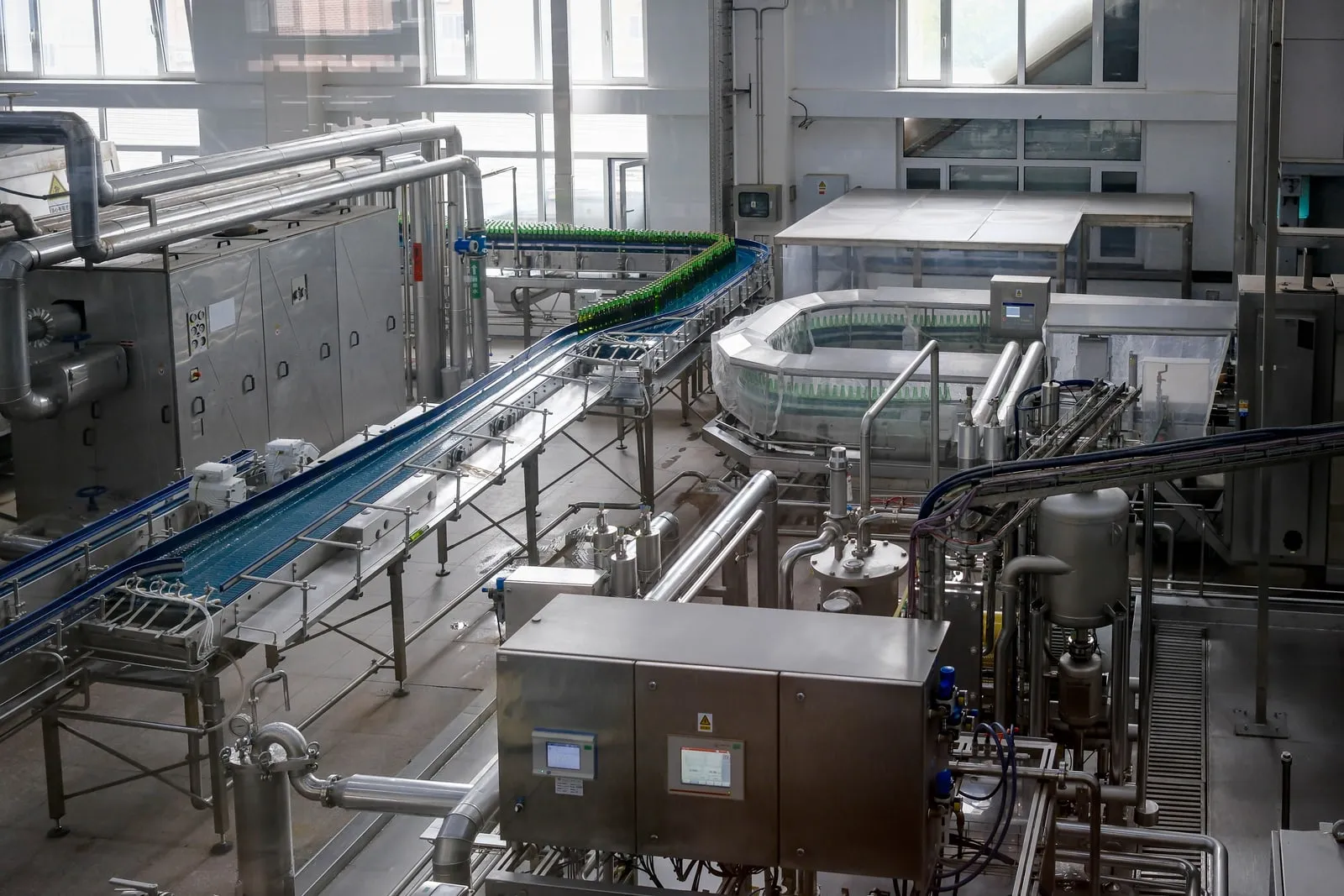 A factory production line with automated machinery