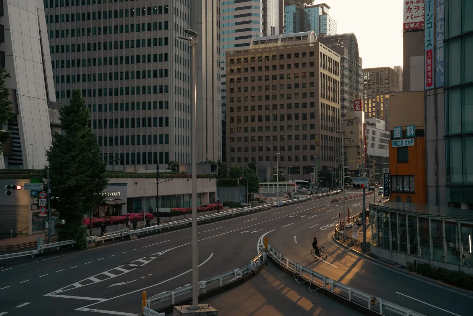 Office towers in a Tokyo business district at dusk