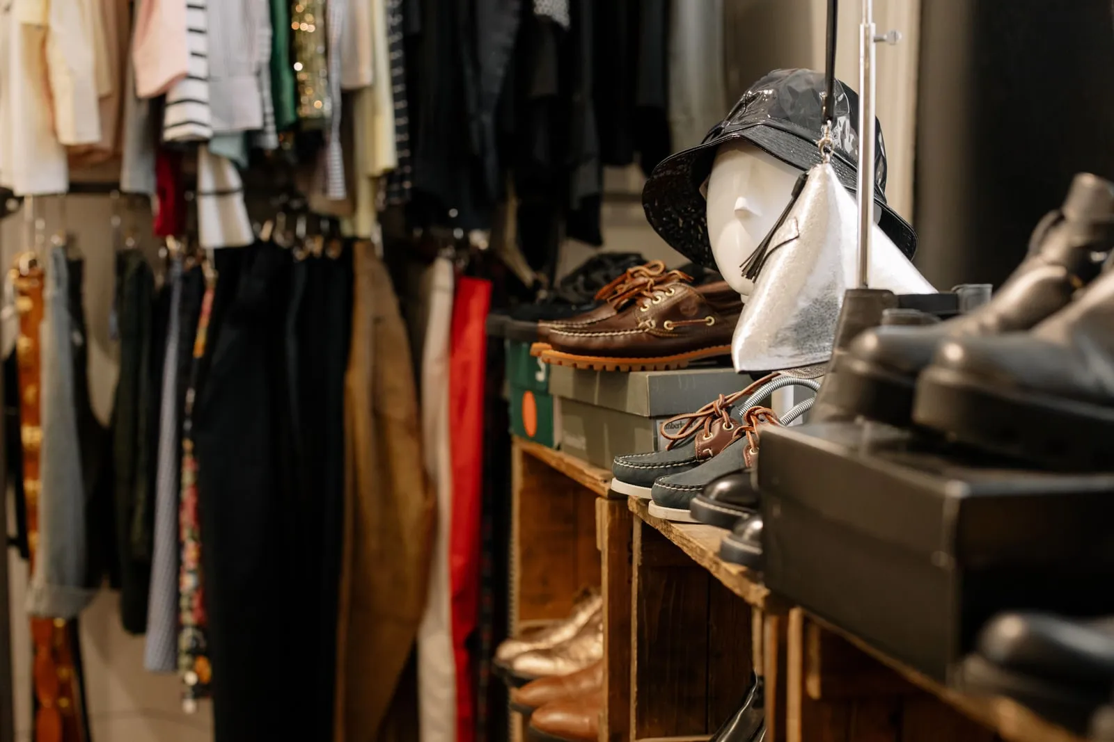 A clothing rail inside a small boutique