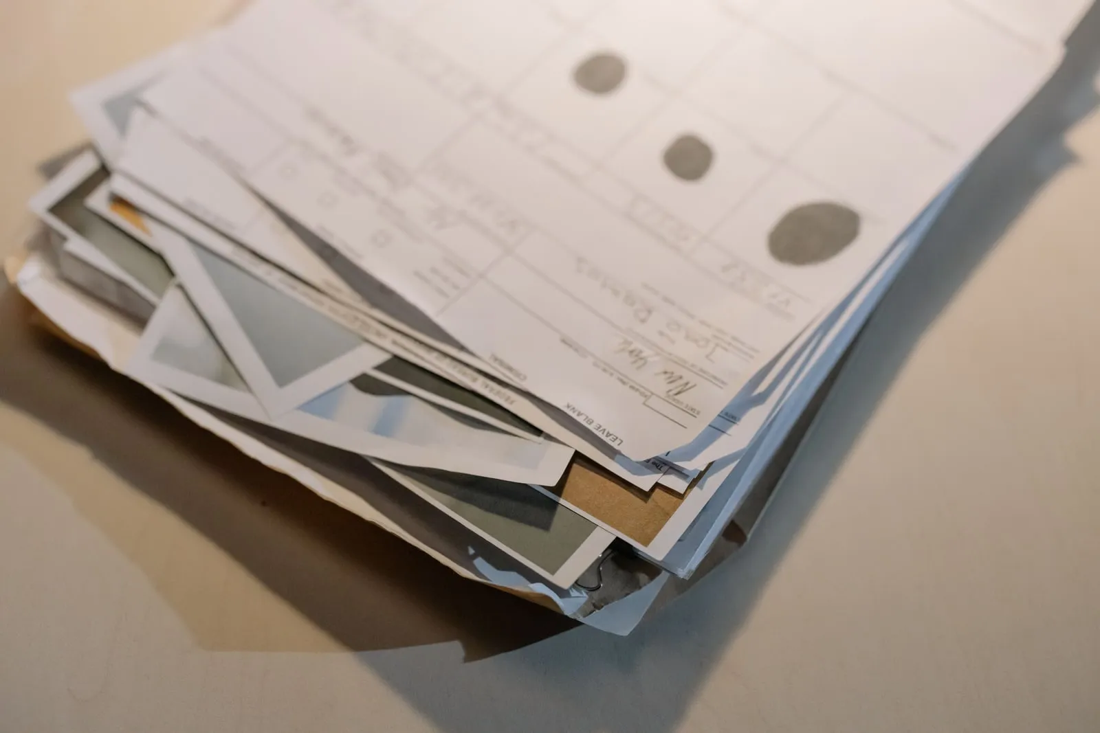 A stack of printed documents on a desk
