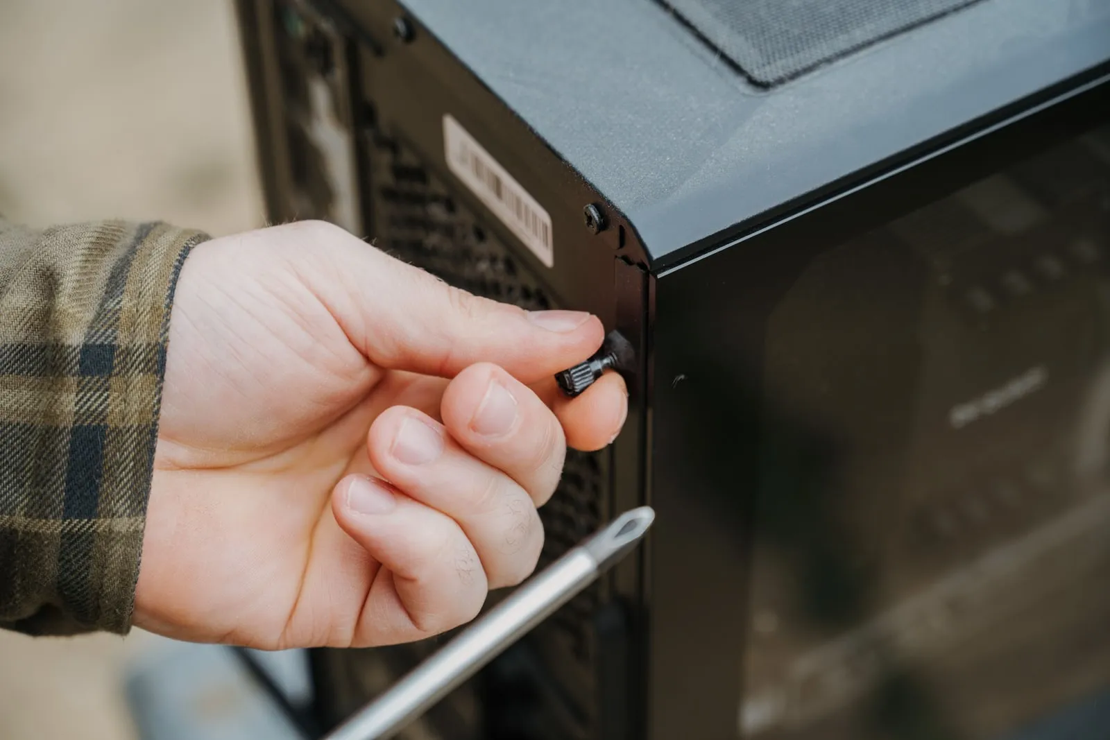 A desktop computer case with the side panel removed