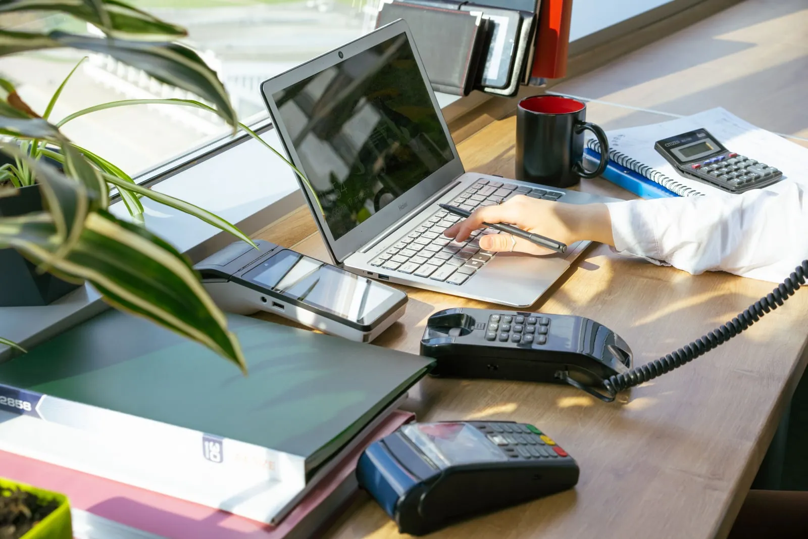 A laptop on an office desk