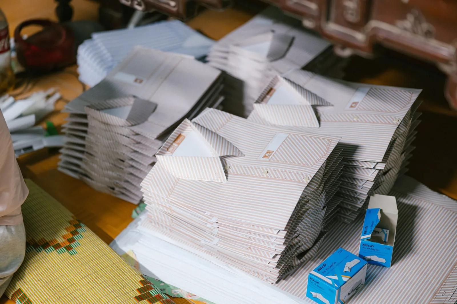 Stacks of paper sorted into office trays