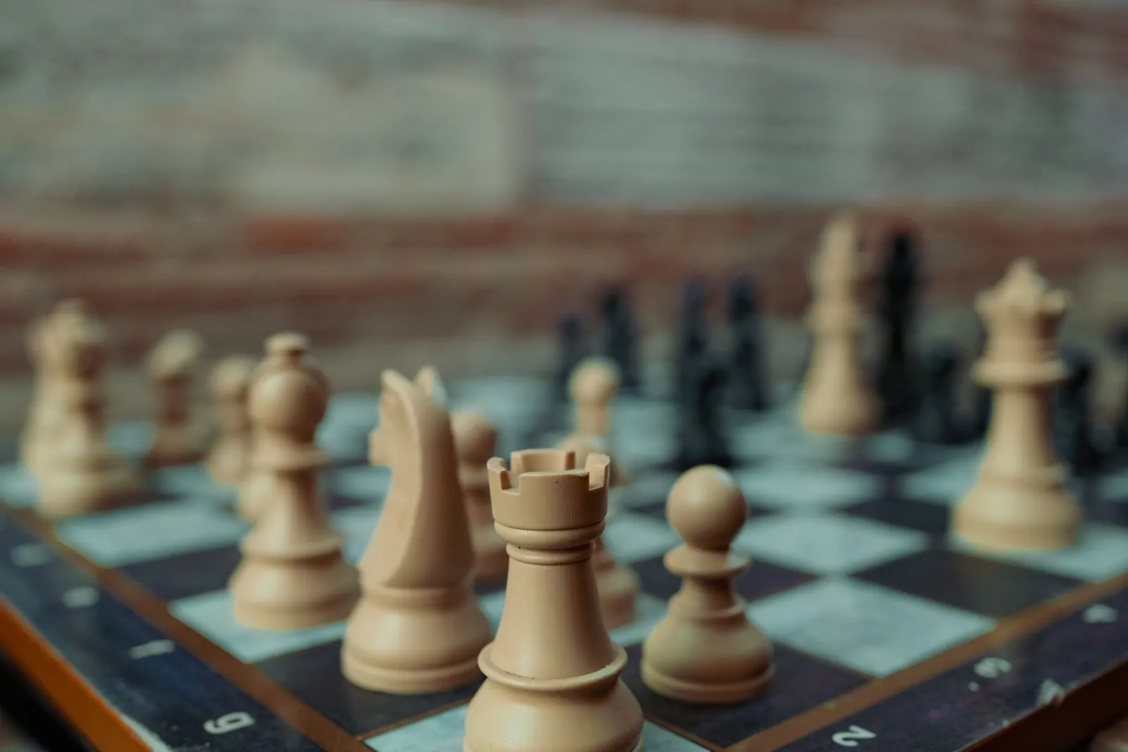 A chessboard in the middle of a game