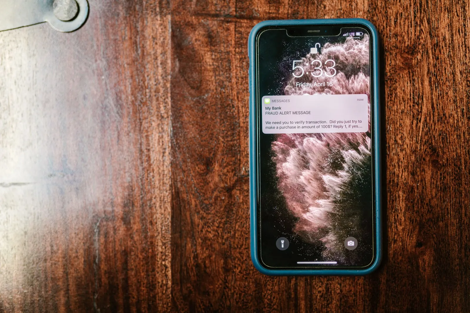 A smartphone showing a text message notification
