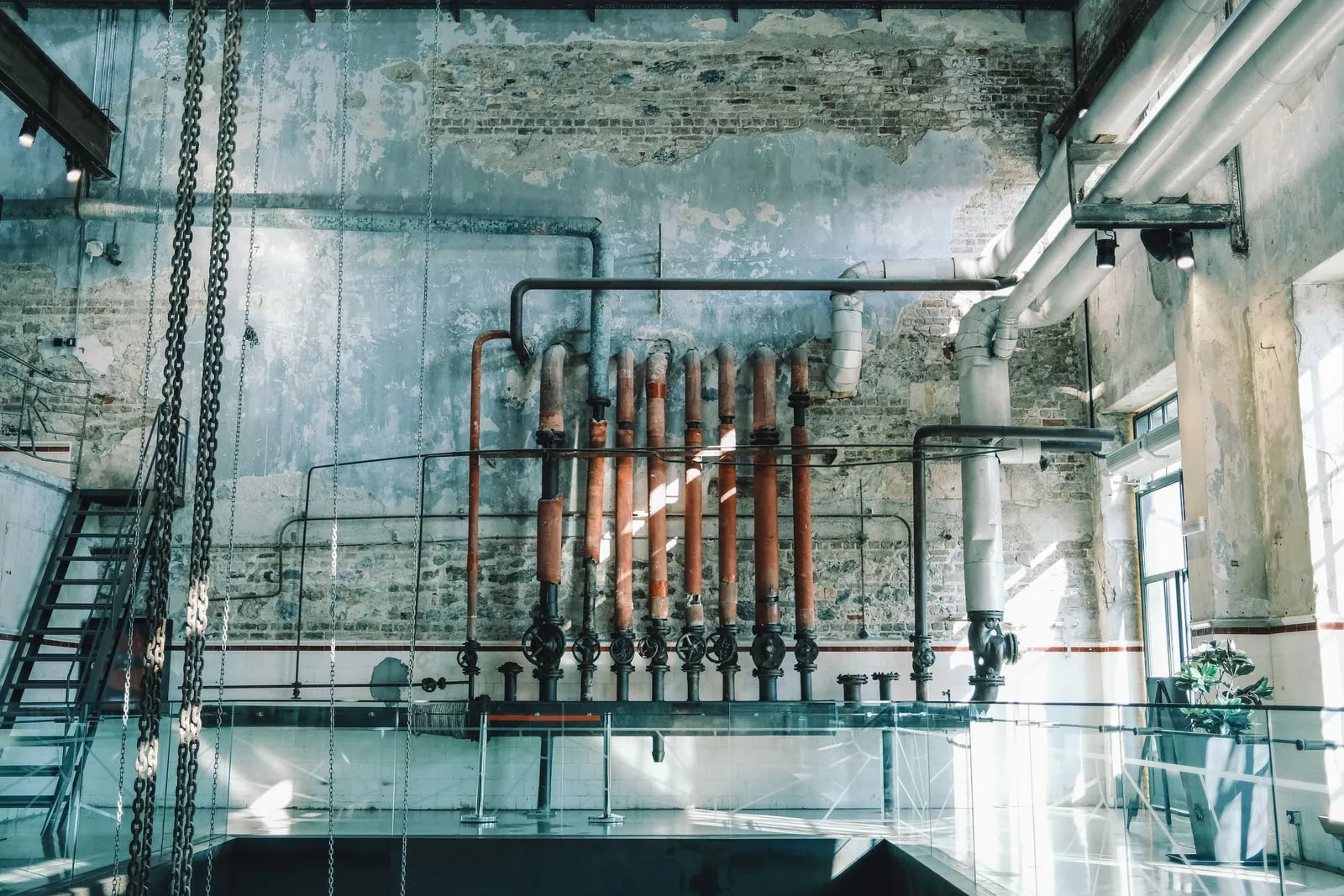 Cooling pipes inside an industrial building
