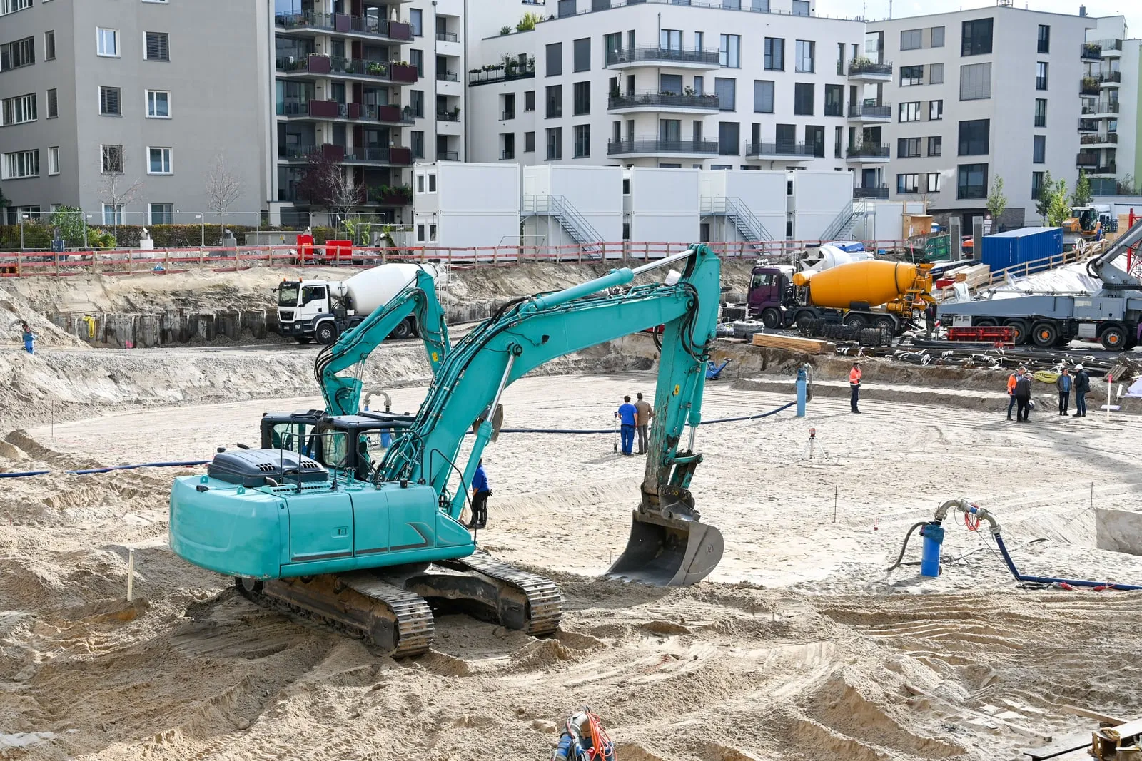 A construction site with excavators