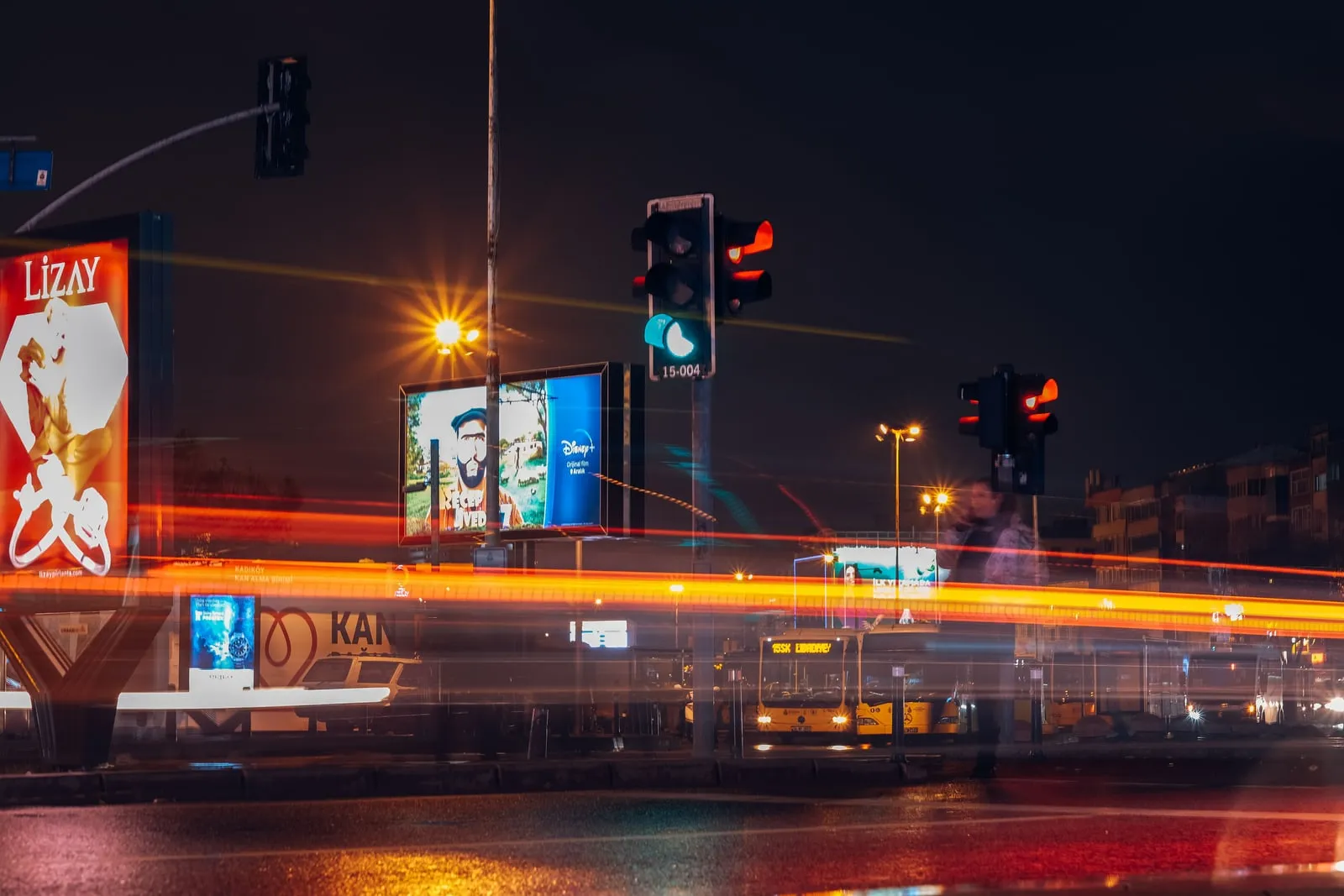 Advertising panels along a city street