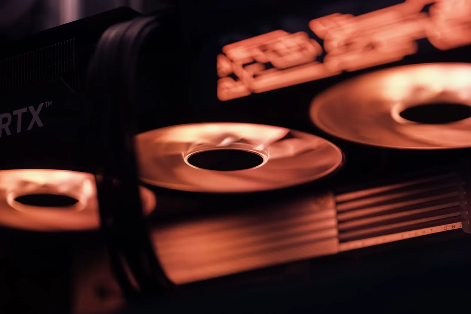 Close-up of the cooling fans on a graphics card