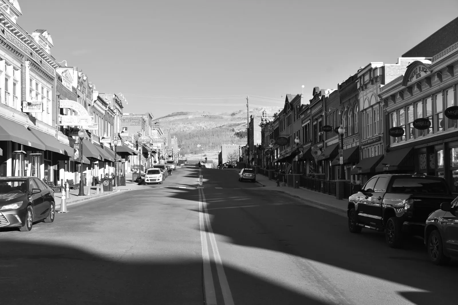 The main street of a small town in a mountain valley