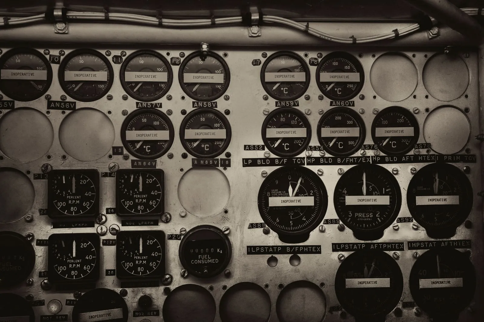 A scientific instrument panel with dials and gauges