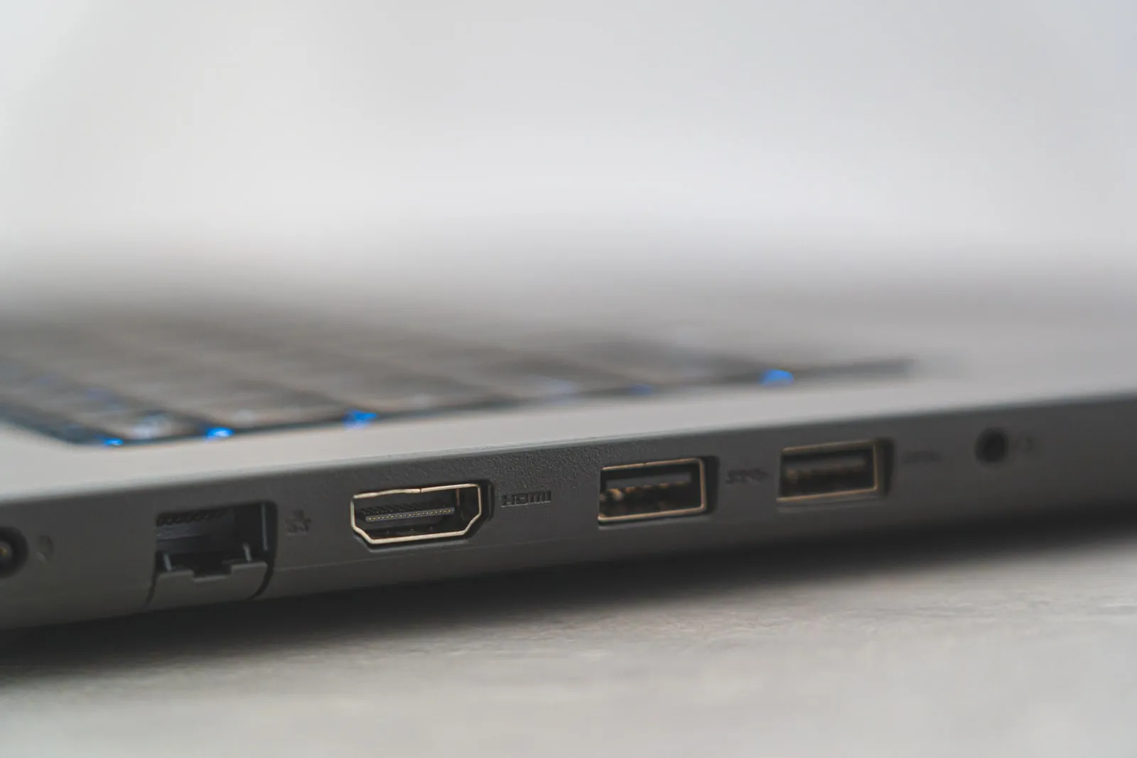 An ethernet cable plugged into a laptop port