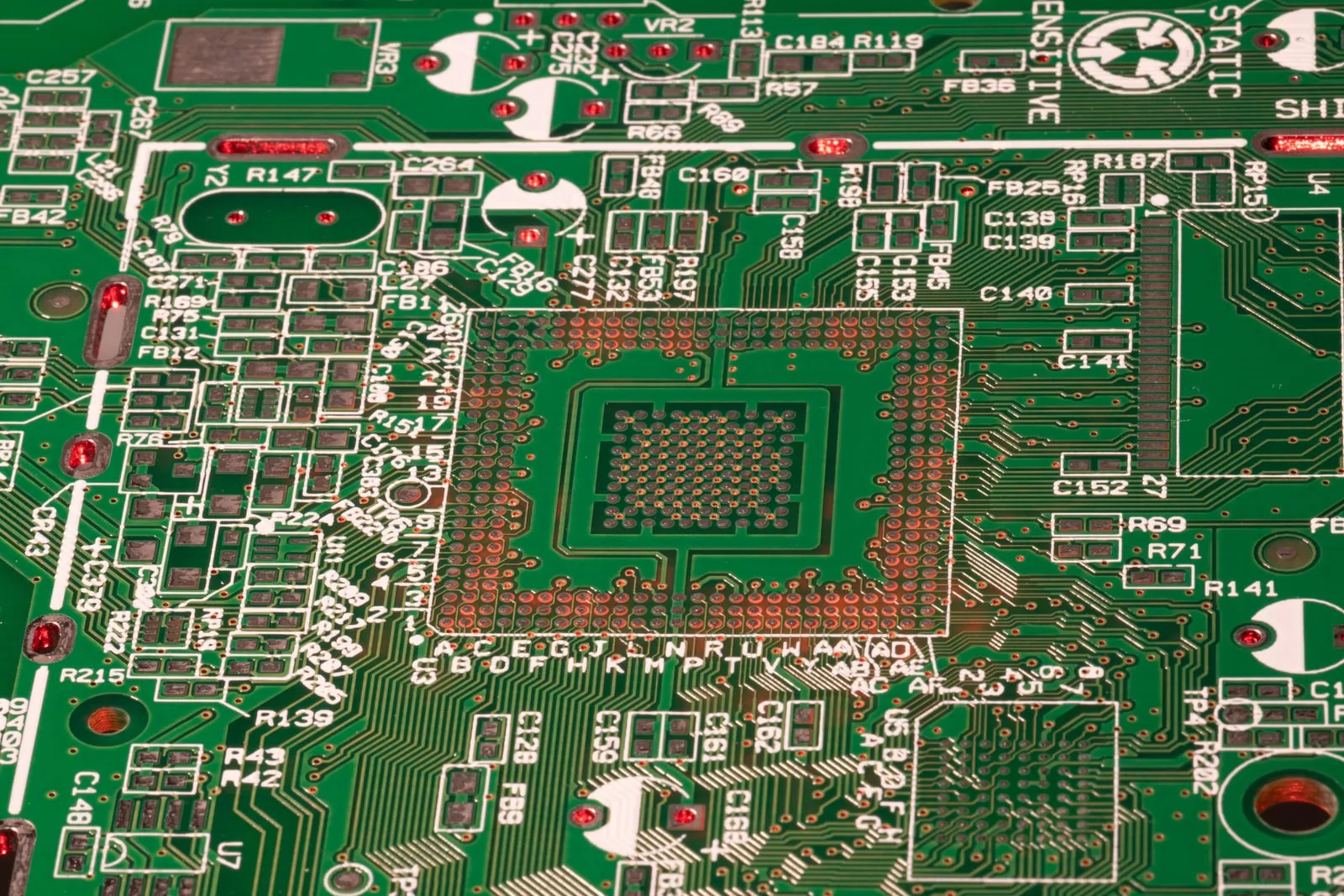 A green printed circuit board