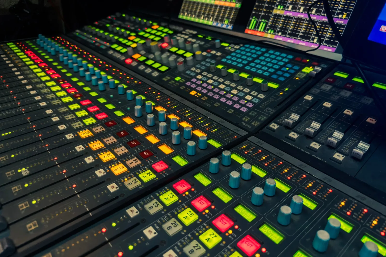 A mixing desk in a recording studio